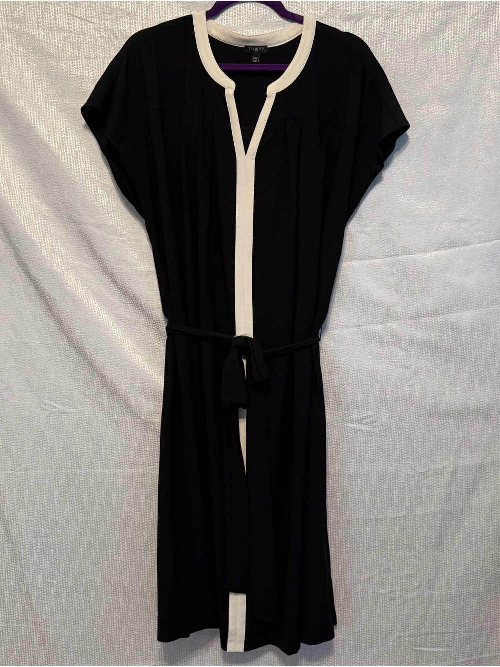Talbots Dress Black and White Size 20W Short Sleeve Slimming Stripe Classic